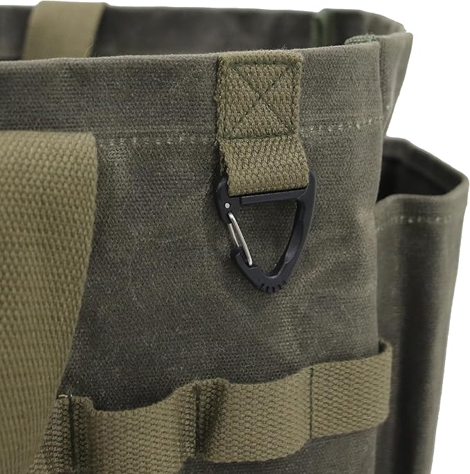 Portable Garden Camping Tool Storage Bag,Waxed Canvas Firewood Carrier Tote bag,Collapsible Sturdy Garden Basket Great for Women, Gardener, Electrician, Repairer(Army Green)
