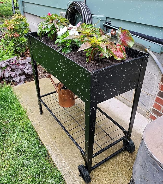 Highpro Raised Garden Bed with Wheels and Legs for Outdoor Use, Mobile Elevated Planter Cart for Vegetable Herbs Flowers Potted Plants, Black