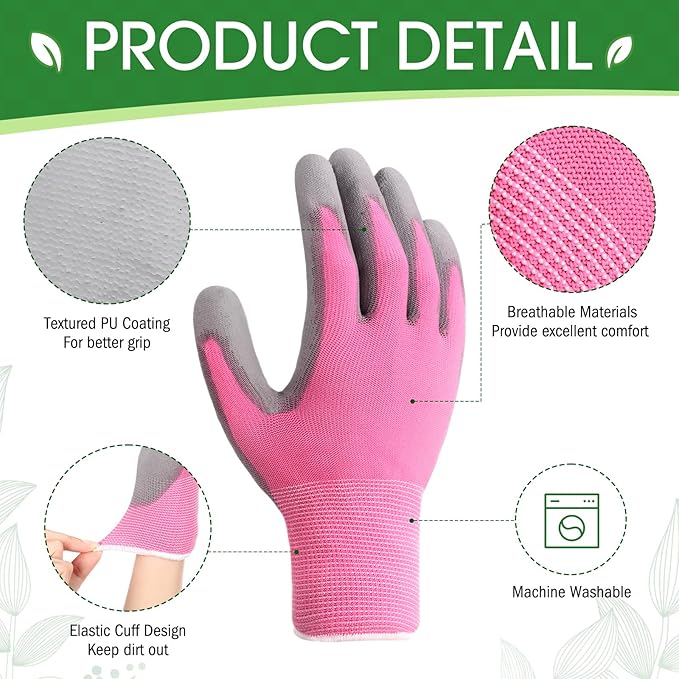 Maxdot 36 Pack Gardening Gloves for Women 3 Colors Womens Work PU Coated Grip Outdoor Gloves for Weeding Digging and Pruning