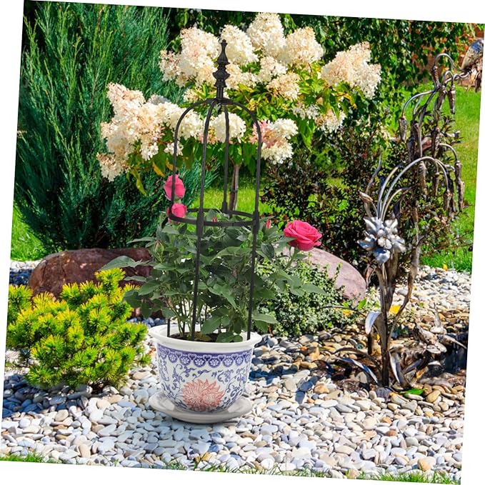 Outdoor Metal Climbing Plant Support Trellis with Secure Ground Cap for Stable Rose and Vine Growth Garden Obelisk