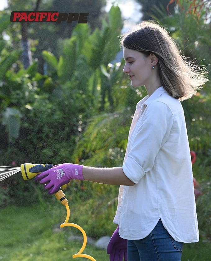 PACIFIC PPE 6 Pairs Gardening Gloves for women and Ladies, Rubber Coated Garden Gloves, Outdoor Protective Work Gloves, Medium Size fits Most, Purple & Red