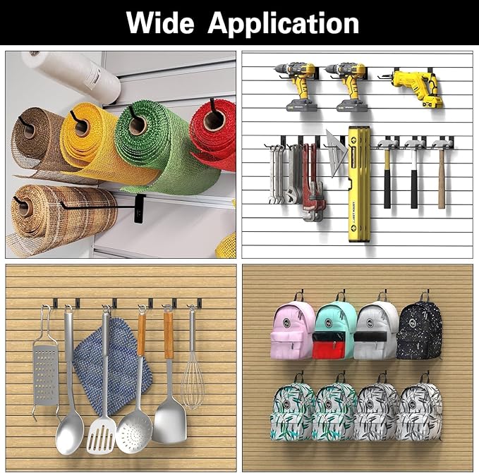 3-H Heavy Duty Slatwall Hooks 20 Pack, Straight & Double Slat Wall Hangers, Extra Thick Backplate for Straight Hooks, Proslat Compatible Garage Storage Organizer(Black)