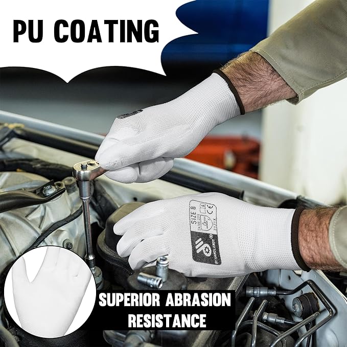 HLDD HANDLANDY PU Coated Safety Work Gloves, 6/12 Pairs Work Gloves