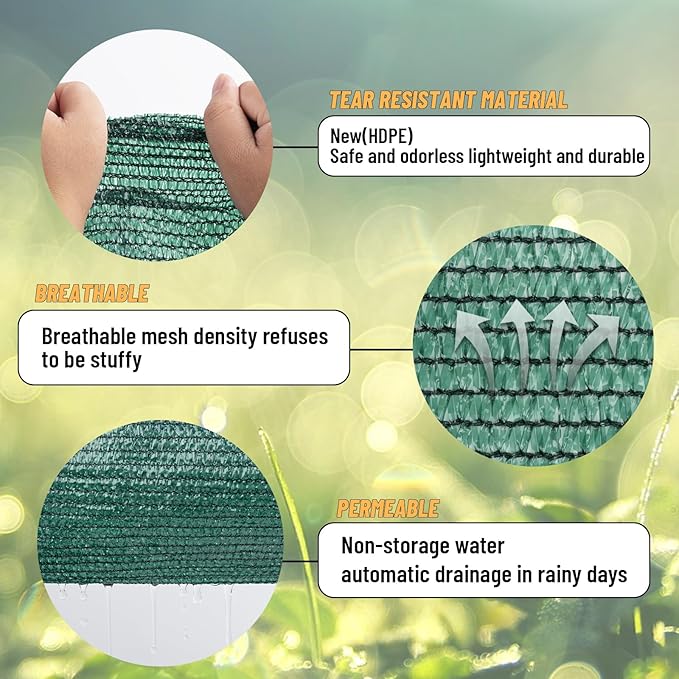 Cool Area 70% 8x12ft Sunblock Shade Cloth Cover Mesh UV Resistant Net for Garden Flower Plant Greenhouse, Dark Green