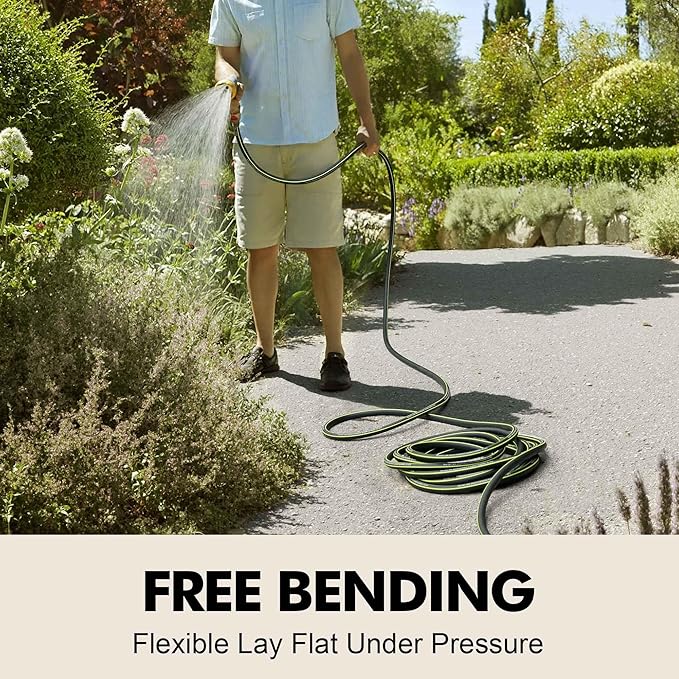 Lightweight Rubber Garden Hose 100 ft, 5/8" Hybrid Rubber Hose with Solid Brass Fitting, Water Hose Pipe for Outdoor, Cleaning & Washing