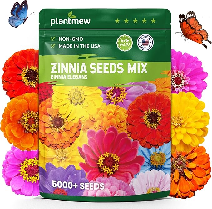 5000+ Zinnia Dahlia Seeds Flower Seeds for 2026 Planting, 1.5 Oz, 5 Varieties (Pink, Yellow, Orange, White, Purple), 40G Mixed Colors and Large Blooms, Open Pollinated - Bulk