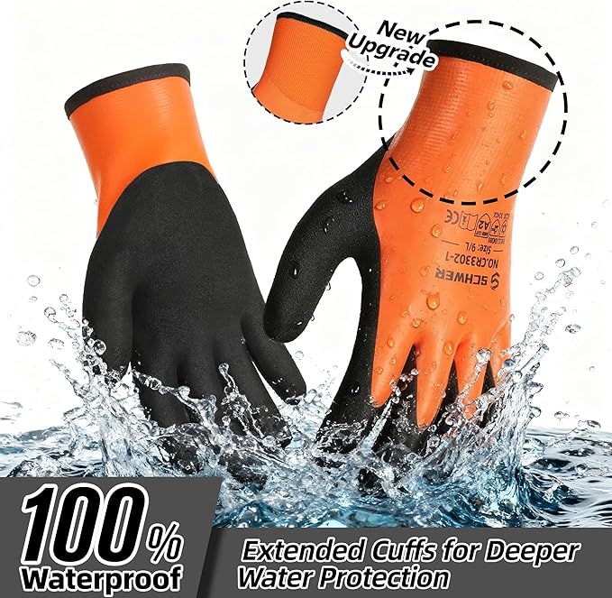 Schwer 2 Pairs 100% Waterproof Winter Work Gloves, ANSI A2 Cut Resistant Freezer Gloves for Outdoor Cold Weather Keep Hands Warm, Thermal Insulated Gloves for Shoveling Snow, Ice Fishing, XL