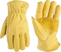 Wells Lamont Leather Work Gloves for Men – Grain Cowhide, Reinforced Palm – Ideal for Construction, Farming, Ranching – Ergonomic Fit, Keystone Thumb, Elasticized Wrist – Saddletan, Small (1129S)