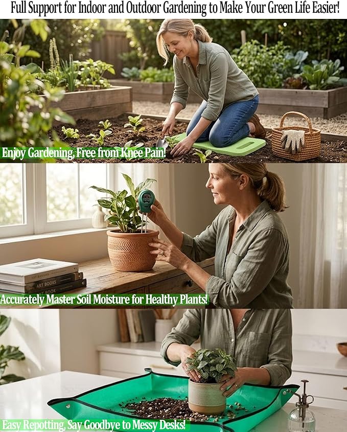 10PCS Heavy-Duty Garden Tools Set for Beginners - Rust-Proof Aluminum Garden Kit with Soil Tester, Repotting Mat & Kneeling Pad, Perfect Gardening Gift for Women, Mom & Beginners