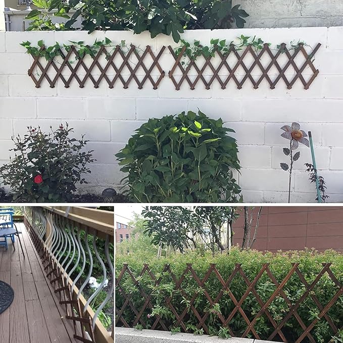 4 PCS Expandable Garden Trellis, 13.2" x 63" Trellis for Climbing Plants Outdoor, Wooden Lattice Fence Wall Panel Lattice Panels for Outside, for Climbing Plants Vine Ivy Rose Cucumbers Clematis