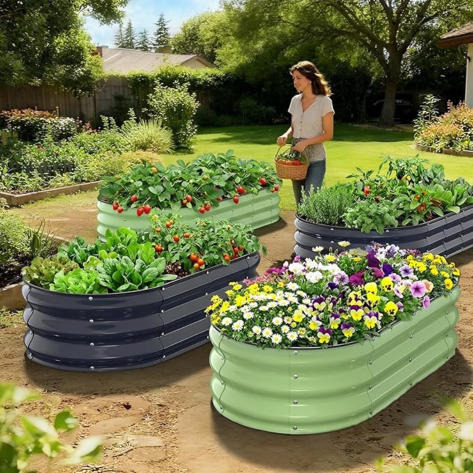 Raised Garden Bed 4×2×1 FT, Galvanized Metal Raised Planter Box Decorative Vegetable & Flower Planting Container for Patio Entryway Poolside Outdoor Landscaping Midnight Blue