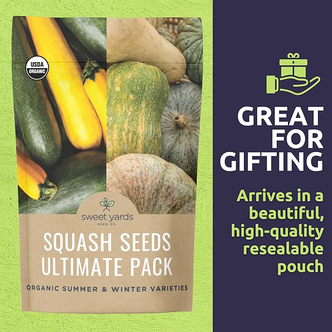 Organic Squash Seeds (Summer and Winter) Variety Pack - 10 Individual Packs - 2026 Season - Cocozelle, Spaghetti, Butternut, Golden Zucchini and More! for Indoor & Outdoor Planting