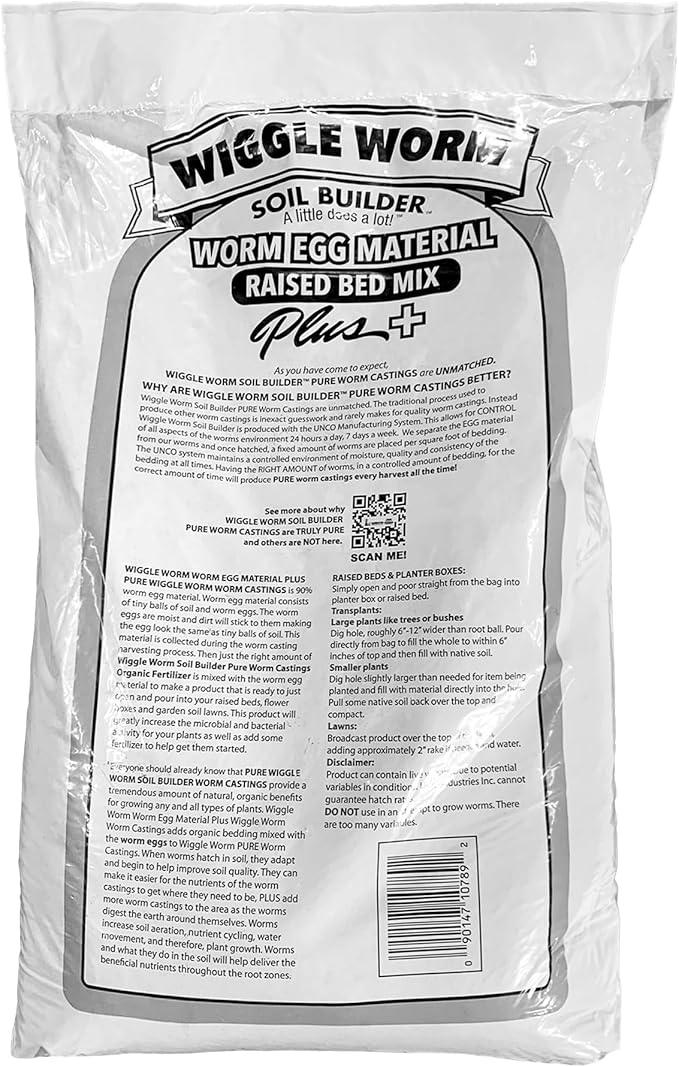 Wiggle Worm Raised Bed Mix, 40lbs, Pack of 3 - Organic Soil and Fertilizer for Container Gardening - Worm Egg Material Mixed with Odor Free Pure Worm Castings