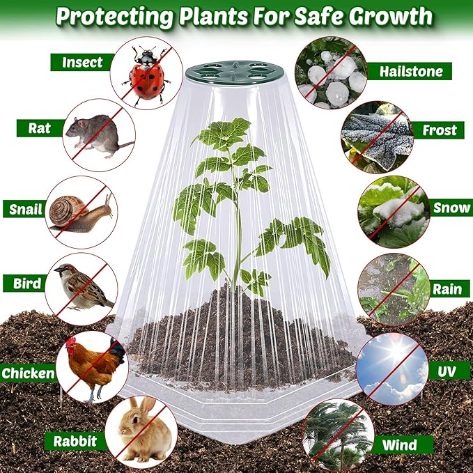 40 Pack Garden Cloches for Plants with 80PCS Ground Stakes,Clear Reusable Bell Covers with Rotatable Vent for Plant Protection,Garden Protector from Animals Birds Chicken,7.9" H X 6.7" D