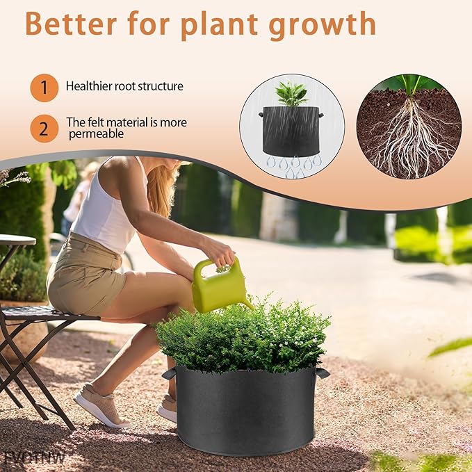 6-Pack 7 Gallon Grow Bags, 300g Non-Woven Fabric Planting Bags with Handles, Breathable Drainable Planter Bags for Vegetables, Flowers and Indoor Outdoor Gardening