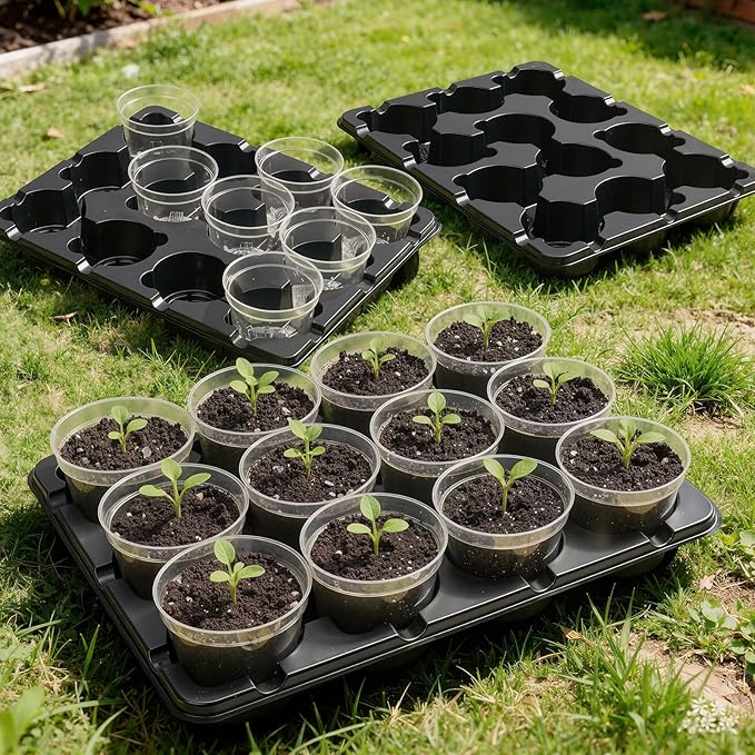 homenote 4 Inch Seed Starting Trays 5 Pack, 12-Cell Seedling Starter Trays for Indoor Outdoor Growing, Plant Starter Germination Trays for Pots Seedlings Compatible with 4" Nursery Pots