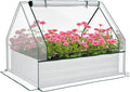Outsunny 4 x 3 x 1ft Raised Garden Bed with Mini Greenhouse, Galvanized Outdoor Planter Box with Cover, for Herbs and Vegetables, Use for Patio, Garden, Balcony, White Cover and Silver Planter