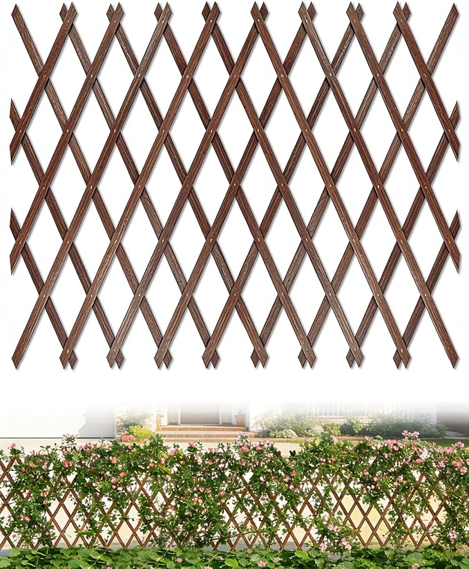 Expandable Wooden Lattice Fence Panel, 1 Pack, 3.2 x 6.1 Ft Large Wood Garden Trellis for Climbing Plants, Outdoor Privacy Fence Wall for Ivy Rose Vine, Patio Yard Balcony Decor