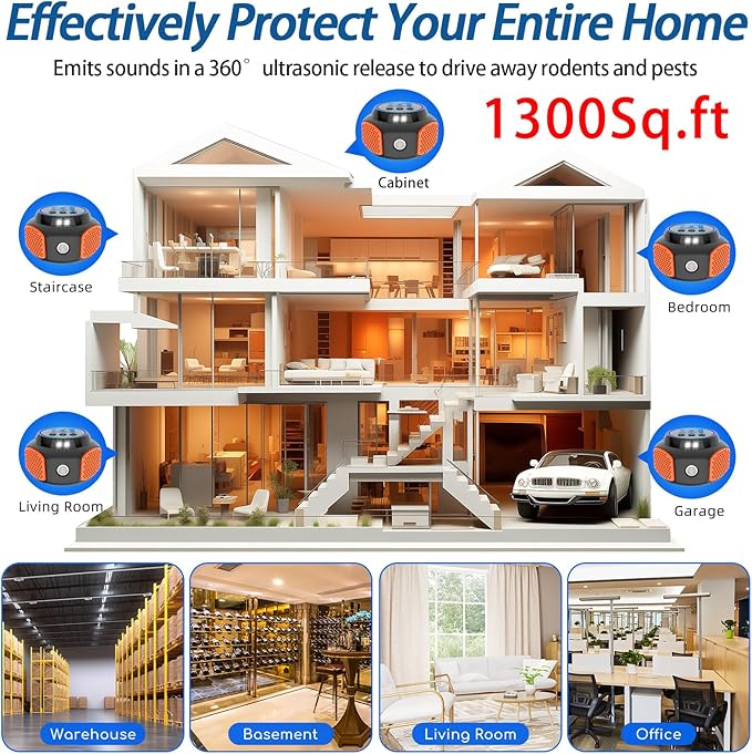 Mouse Repellent Ultrasonic, Plug in Mouse Deterrent Ultrasonic Pest Repeller, 360° Mice Repellent Indoor with Ultrasound Speaker & LED Strobe Light, Rat Roach Spider Repeller for House Attic Garage