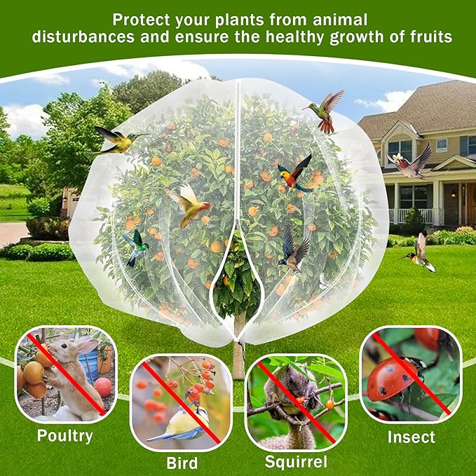 Fruit Tree Bird Netting for Garden Protection 2PC,4.59 x3.28FT with Zipper & Drawstring,Plant Cicada Insect Suitable for Blueberry,Shrub,Tomato,and Fruit Garden Mesh (2, 4.59 x 3.28FT)