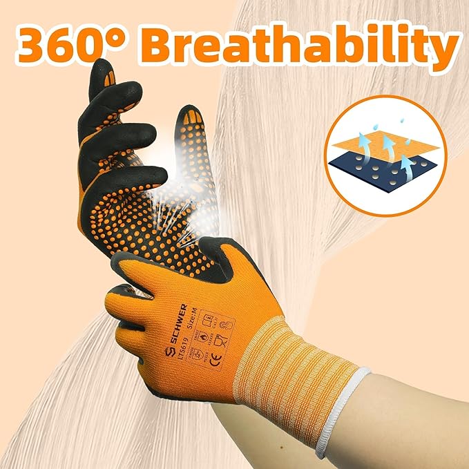 Schwer 3/6/12 Pairs Safety Work Gloves MicroFoam Nitrile Coated, Level 4 Abrasion Resistant Gardening Gloves with MicroDot Grip, Touchscreen, General Purpose A1 Cut Resistant Working Glove, LT5619, L