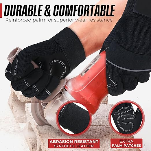 HANDLANDY Work Gloves Mens & Women 3 Pairs, Utility Safety Mechanic Working Gloves Touch Screen, Flexible Breathable Yard Work Gloves (Medium, Black)