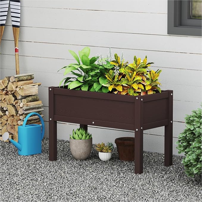 Small HDPE Raised Garden Bed, Elevated Planter Box with Legs, Outdoor All-Weather Planter Raised Beds for Seeds, Herbs, Flowers, Vegetables (Coffee)