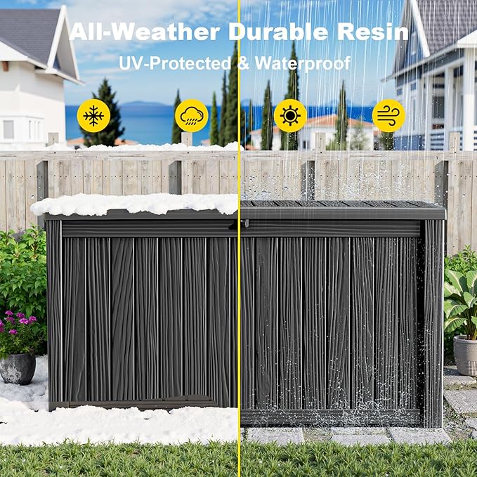 200 Gallon Large Deck Box,Resin Outdoor Storage Box with Lockable for Patio Furniture, Pool Accessories, Garden Tools Waterproof Outside Storage Box, Black