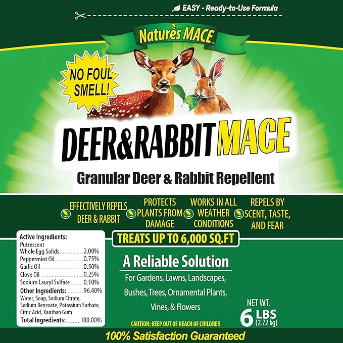 Nature's MACE Deer Repellent Granular, 6 Pounds, Repel Deer from Your Garden, Yard, Flowers, Protect Plants Fast, Deer Repellent for Plants, Create a Deer Free Barrier, Deer and Rabbit Repellent