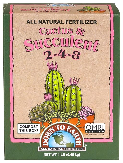Down To Earth All Natural Fertilizers Organic Cactus & Succulent Mix - Plant Food for Cactuses, Agaves, Aloes, Jades, and Yuccas 2-4-8, 1 lb