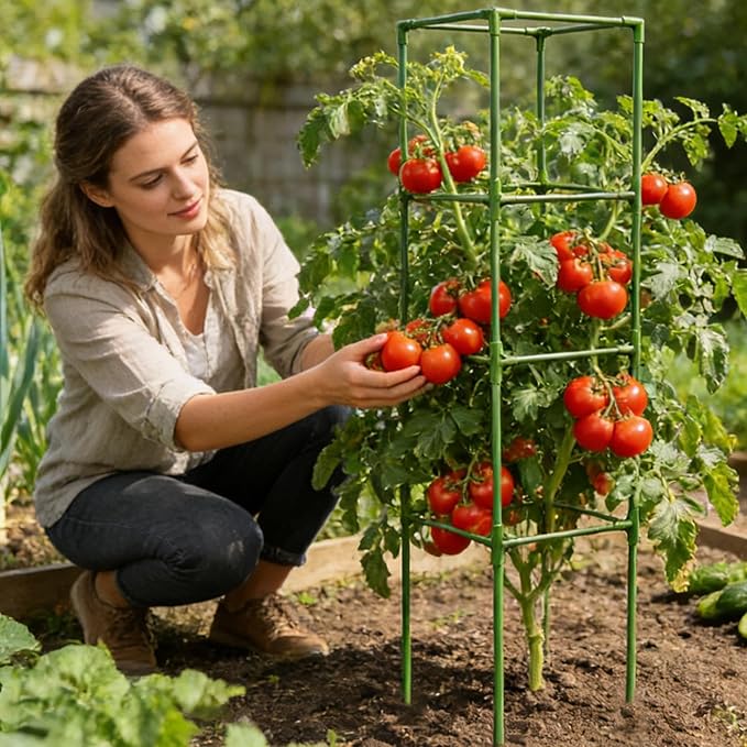 Tomato Cage, Heavy-Duty 64-Inch Square Stakes, 27.0x164.0cm, Cucumber Trellis Cage, Climbing Vegetable Trellis, Easy to Install and Maintain, for Climbing Vegetables, Fruits, and Flowers