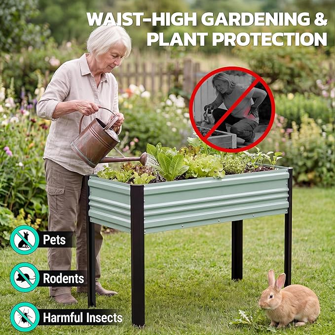 WORKPRO 48x24x32in Outdoor Galvanized Raised Garden Bed with Legs, 600LB Elevated Planter Box for Vegetable, Flowers, Herbs, Light Green