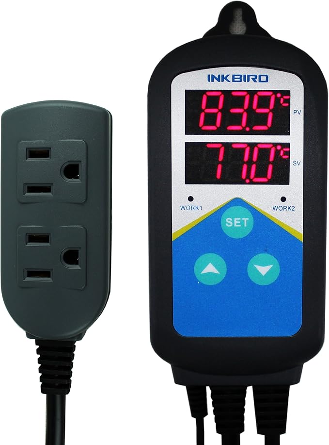 Inkbird Heating Thermostat Aquarium Reptile Submersible Probe Sensor ITC306T Heater Relay Digital Greenhouse Temperature Controller Dual Stage Timer Time Switch ONLY Heat Plug Outlet NO Cooling