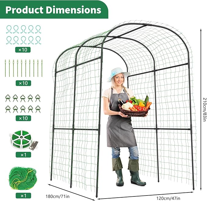 SUNYRISY Garden Arch Trellis for Climbing Plants Outdoor, 71" x 47" x 83" Metal Core Tall Archway Tunnel Plant Support for Cucumber Tomato Vine Flowers Vegetables Climbing Plants