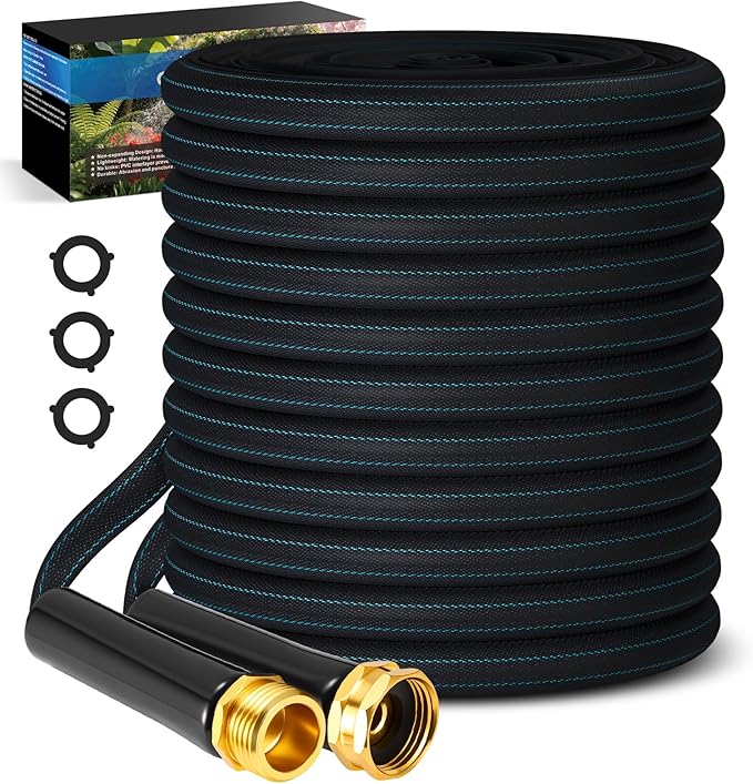 Garden Hose 50ft Lightweight, Non-Expanding, Leak-Proof Metal Connector, No-Knot No-Tangle, Easy to Store and Carry, Wear-Resistant, 3/4GHT Flexible Water Hose, Hose for Yard, Garden, Outdoor