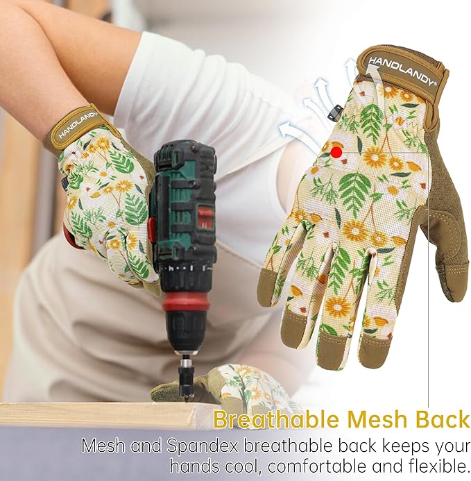 Womens Work Gloves Touch Screen Working Grip Glove for Yardwork Gardening Gloves Khaki