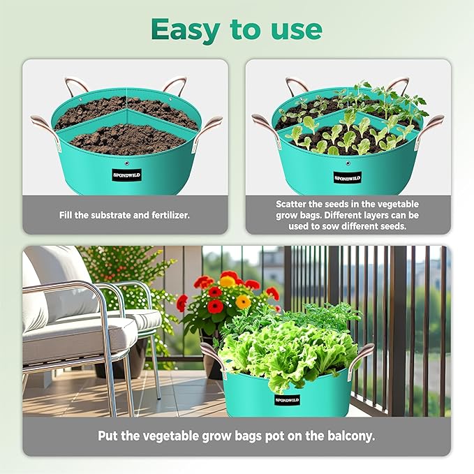 2 Pack 50 Gallon 3 Compartment Potato Grow Bag,Vegetable Growing BagThickened PE Garden Pots with Drainage Holes Branch-Binding Holes, Reusable Plant Bag for Vegetables、Flowers