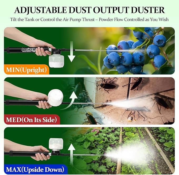 Diatomaceous Earth Powder Duster Adjustable Up to 35.4", Output Adjustable Pump Bulb Duster Powder Sprayer for Pest Control Garden Indoor Home Organic Gardening Agricultural Supply
