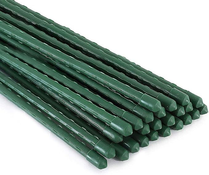 Xiny Tool Garden Stakes, 25 Pack 4 Ft Steel Plant Garden Tomato Stakes with Plastic Coat for Climbing Plants (25 Pack 48 Inch)
