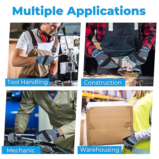 HANDLANDY Work Gloves Mens & Women, Utility Safety Mechanic Working Gloves Touch Screen, Flexible Breathable Yard Work Gloves (XX-Large, 3 pairs Grey)