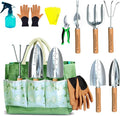 9 PCS Gardening Tools Set with Bag | Heavy-Duty Rust-Proof Hand Tools with Wooden Handles Including 15 Plant Tags | Ideal Gift for Women, Men, Mom, Dad & Gardeners