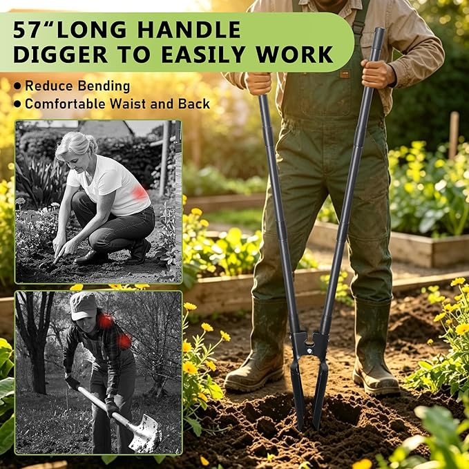 LLARGUEST Post Hole Digger, Fence Post Puller Shovels for Digging Hole Digger for Plants,57 Inch Grey Heavy Duty Metal Digging Tools for Transplant Camping Gardening