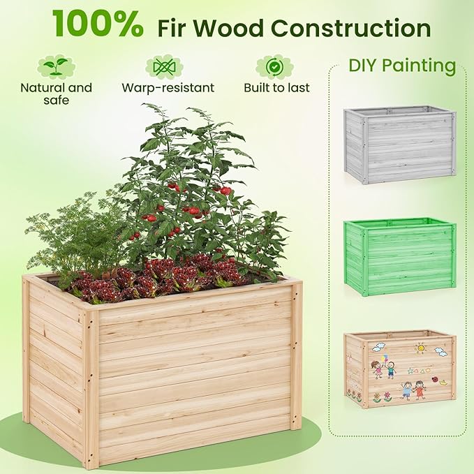 Giantex Wood Raised Garden Bed, 40"x25"x26" Elevated Planter Box w/Open-Ended Base for Deep-Rooted Plant Vegetable Fruit Flower, Outdoor Solid Wood Planter for Patio Backyard (1,40"x25"x26")