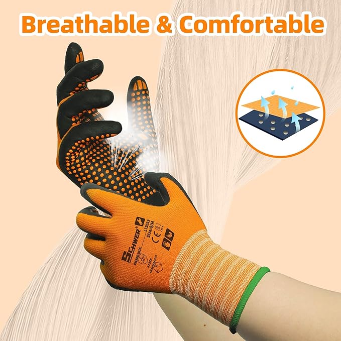 Schwer 24 Pairs Safety Work Gloves MicroFoam Nitrile Coated, Certified Level 6 Abrasion Resistant Gardening Gloves with MicroDot Grip, Touchscreen, General A1 Cut Resistant Glove, LT5619, S