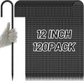AAGUT Rebar Stakes 12 Inch 120 Pack, J Hook Premium Black Coated Ground Garden Anchors Heavy Duty, Superior Rust Resistance Chain Link Fence Stakes for Camping Tent, Inflatables, Lawn Decor