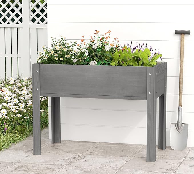 40x20x31 inch Raised Garden Bed with Legs, Elevated Wooden Planter Box for Outdoor Plants Flowers Fruits Vegetable Herb Growing