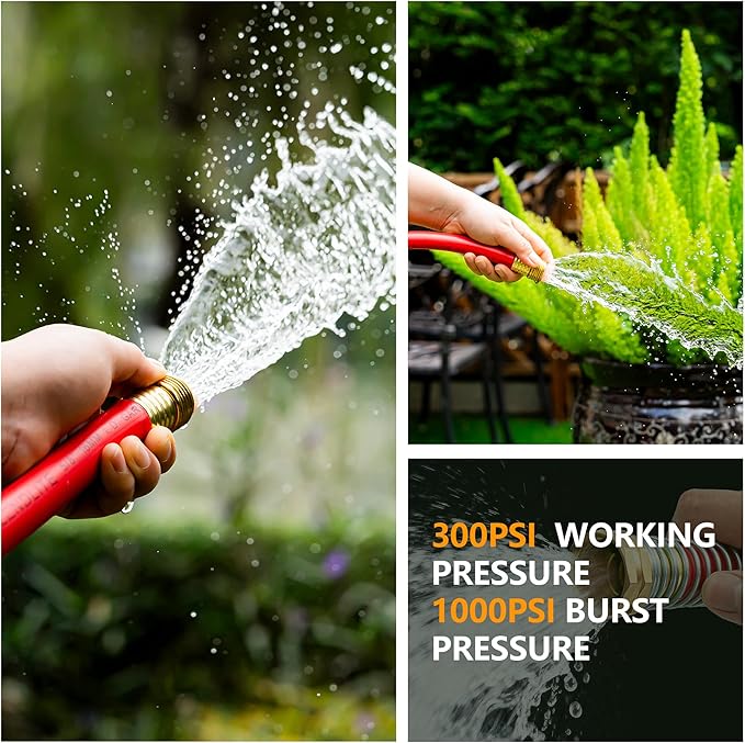 5/8" Garden Hose 20ft, -40℉ To 190℉ Hot/Cold, Heavy Duty,Flexible, 300psi Working, 1000psi Burst, 3/4" Brass Fittings with Hose Protector Coil Spring for Outdoor,Yard, Farm