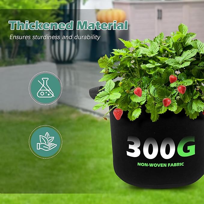 5-Pack 1 Gallon Grow Bags - Heavy Duty 300G Thickened Aeration Nonwoven Fabric Pots with Handles - Ideal Cloth Pots for Plants - Planters Accessories, Garden Vegetables Supplies