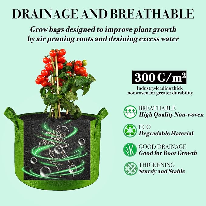 3 Gallon Grow Bags, Colorful Grow Bags 3Gal Fabric Planters Grow Bags, Fabric Plant Grow Bags Garden Bgas Fabric Pots Tomato Planter Bags for Vegetables Flowers, 5-Pack