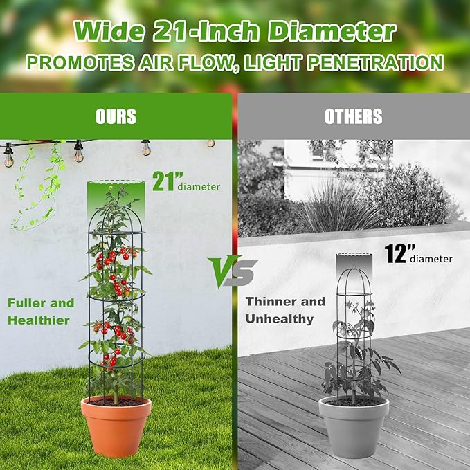 2Pcs Trellis for Climbing Plants Outdoor, 60" Tall Heavy Duty Metal Obelisk Garden Trellis Climbing Plant Support for Tomatos Cucumber Potted Vine Flower Rose Clematis Vegetable Pea Bean Trellises